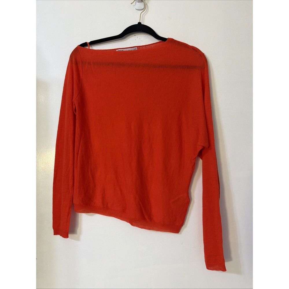 Zara Womens S Orange Wool Silk Soft Knit Long Sleeve Sweater Chic Y2K Festival